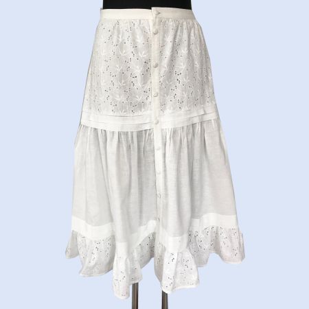 Stufenjupe Jupe Rock weiss M/L Spitze BELDONA geknöpft 1990s