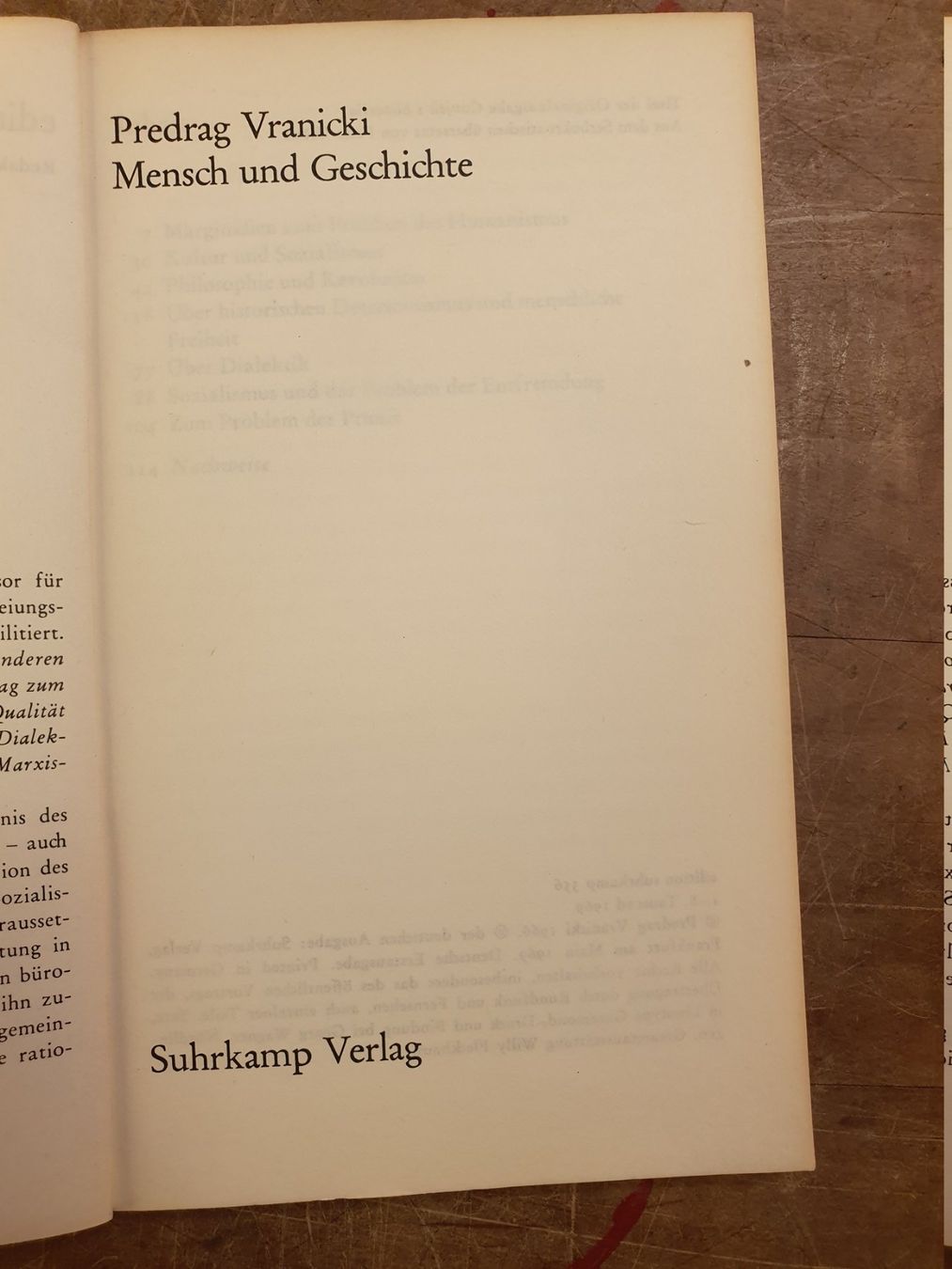 Libri: Mensch und Geschichte - Predrag Vranicki – Usato da Zürich venduto da loosebone 2
