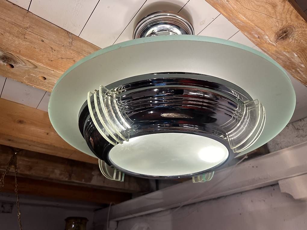 Lampadari & plafoniere: Lustre art déco verre et chrome  – Usato da Mollens VD venduto da espritartdeco 5