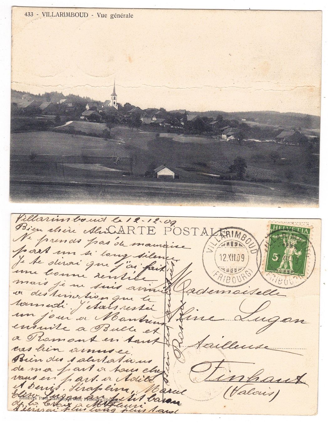 Cartoline postali: Villarimboud, vue générale – Usato da La Tour-de-Peilz venduto da amjust