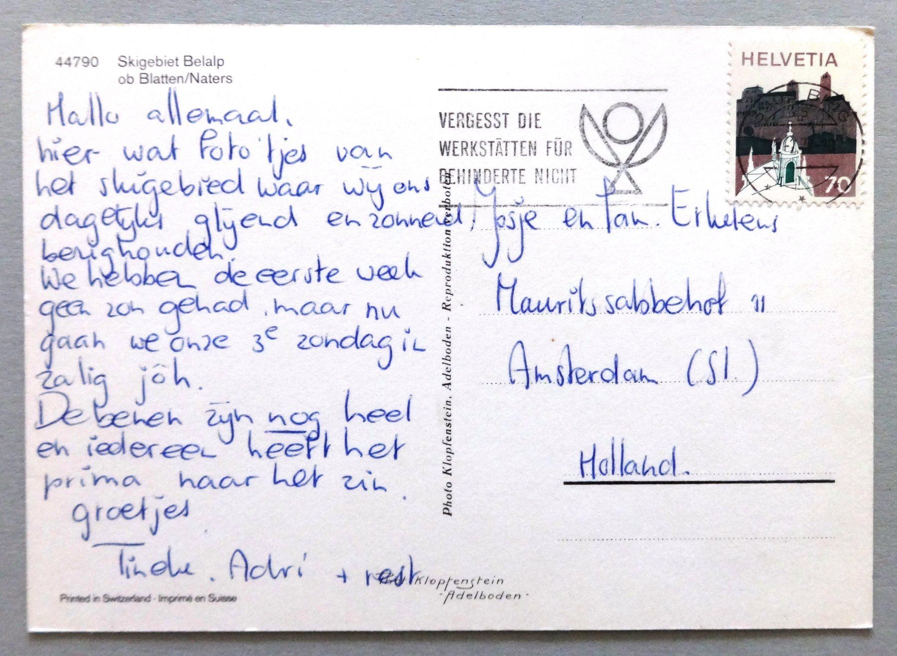 Cartoline postali: Skigebiet Belalp ob Blatten/Naters – Usato da Fétigny venduto da Billy2miny 1