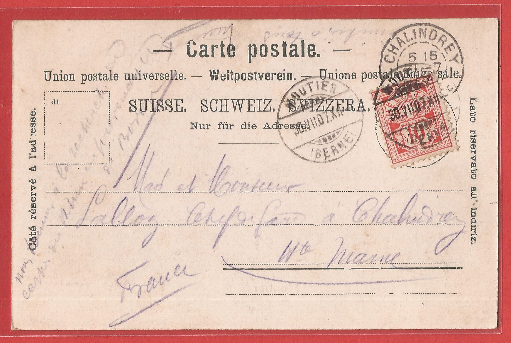 Cartoline postali: Moutier - 1907 – Usato da Fislisbach venduto da Porano 1
