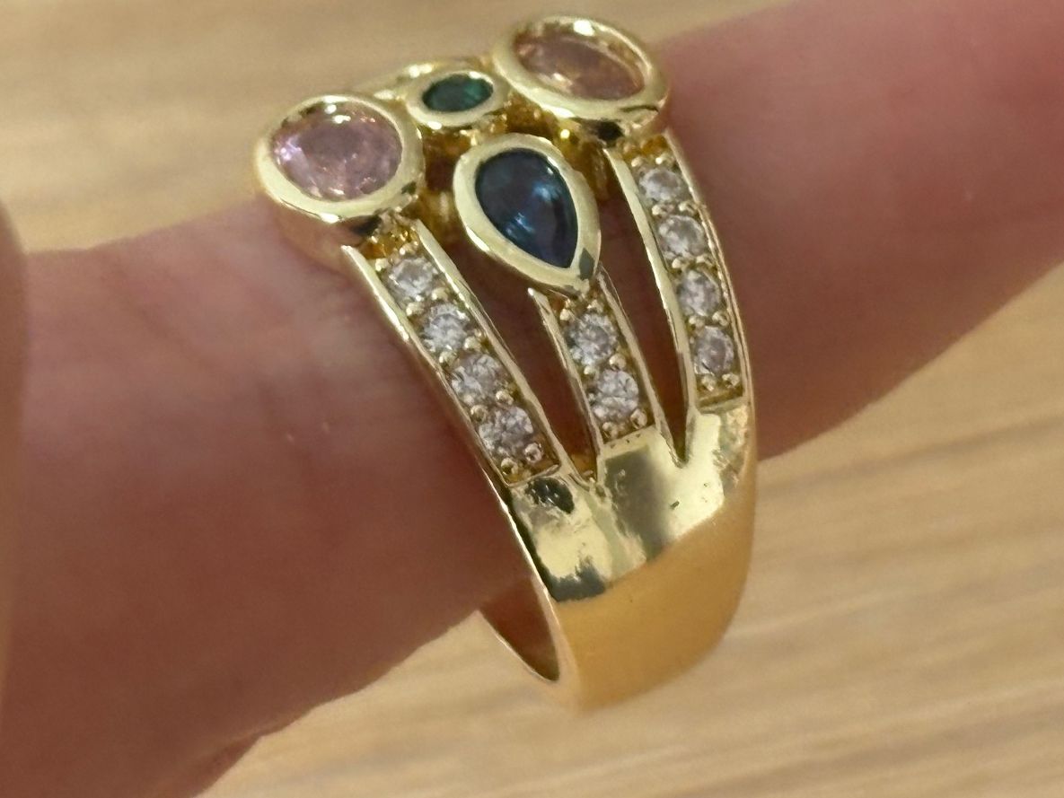 Anelli: Luxus Elegante Gr.19/9 Ring Farbe: Gold/Multicolore – Nuovo (secondo la descrizione) da Biel-Bienne venduto da Roserosse13 4