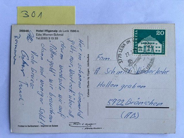 Cartoline postali: Ansichtskarte Hotel Iffigenalp Lenk 1586m, 1979 – Usato da Niederwil AG venduto da dahu75 1