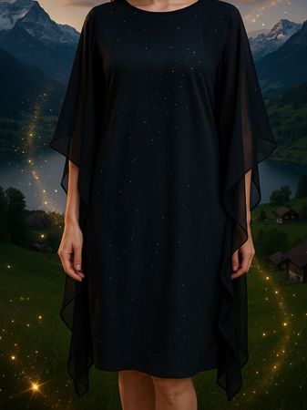 Nr 90 Kleid L Schwarz mit Chiffon Ärmeln neu ohne Etikett
