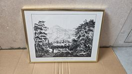 Antike Grafik Giswil  im Kanton Obwalden, gerahmt 🖼️32x25