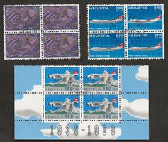 Schweiz 3 gestempelte Viererblock Flugpostmarken