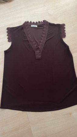 Damen Top Dunkelbraun Spitze Grösse L