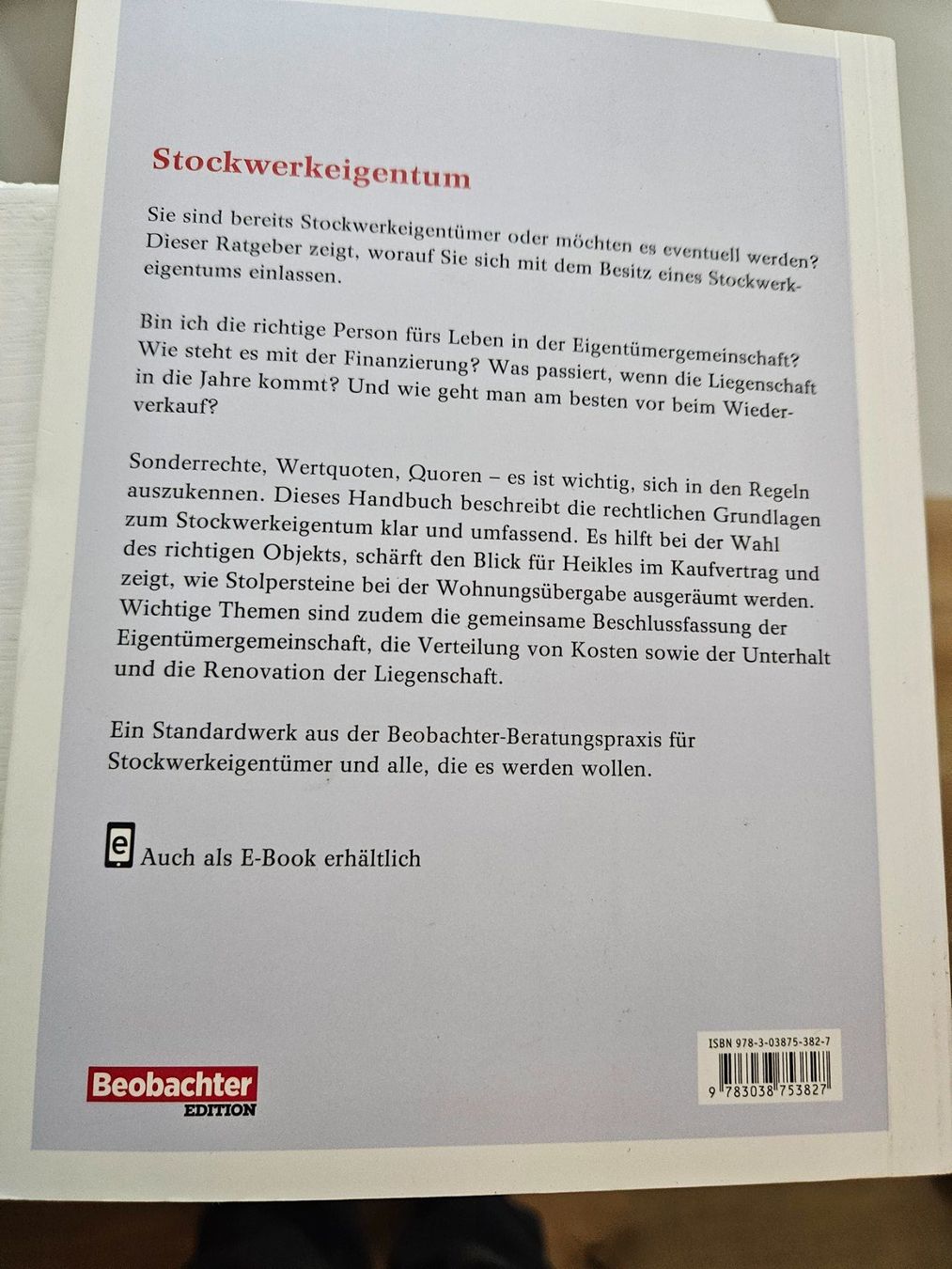 Libri: Beobachter Buch Stockwerkeigentum – Usato da Hemmental venduto da Moonshado2 1