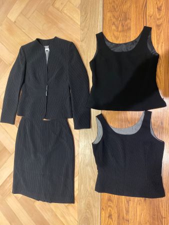 Schwarzes TAHARI Nadelstreifen Businesskostüm Gr. 8 / Gr. 40
