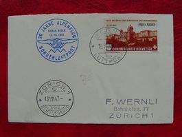 1943: F36 PRO AERO - sauberer MINI-FDC, Alpenflug Briefli