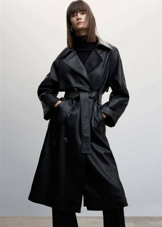 Kunstledermantel von Mango, Schwarz, Oversized S (Neu (gemäss