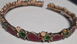 Bracelet vintage émaillé rouge et vert - Idée cadeau