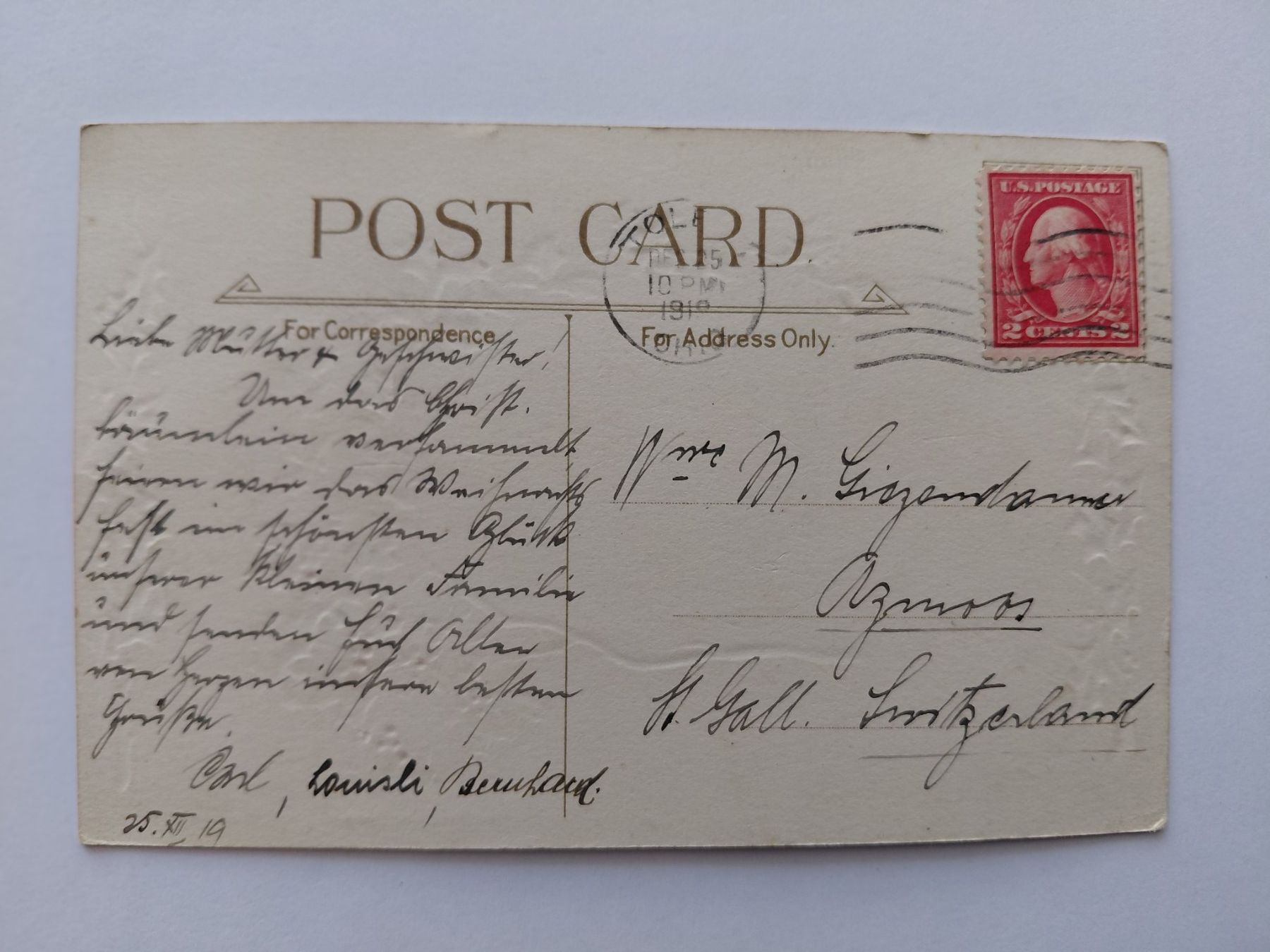 Ansichtskarten: Alte Weihnachtskarte mit Haus und Schnee 1919 – Gebraucht aus Wattwil von yburgler 1