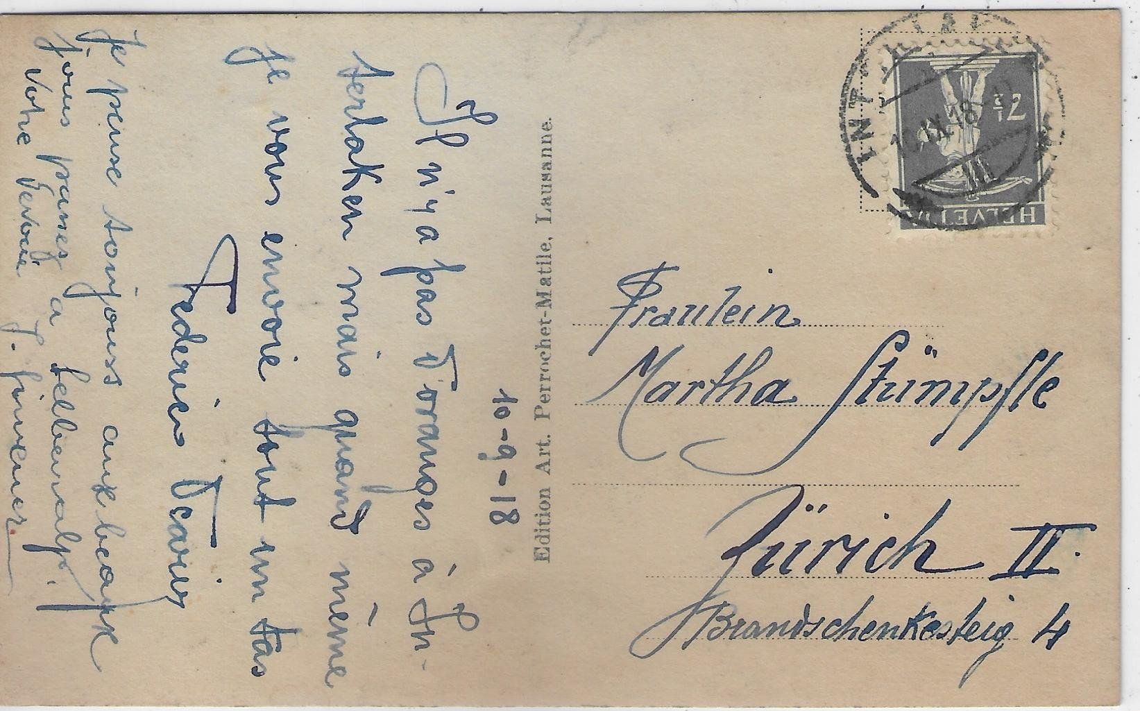 Cartoline postali: Kirche von Unterseen mit Jungfrau – Usato da Ettingen venduto da Kartenplanet 1