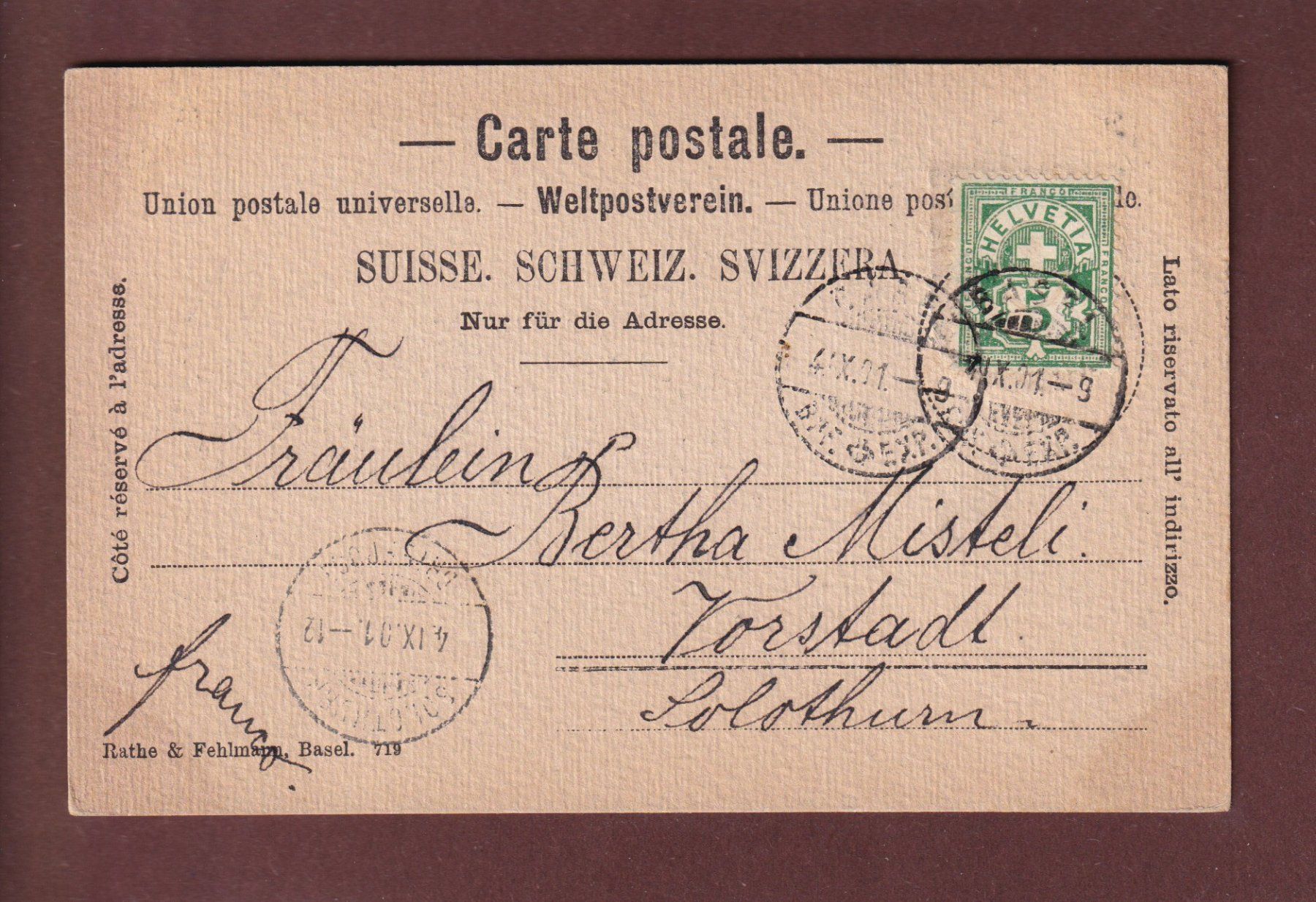 Cartoline postali: BASEL - Alte Rheinbrücke - 1901 – Usato da Pully venduto da nicecards 1