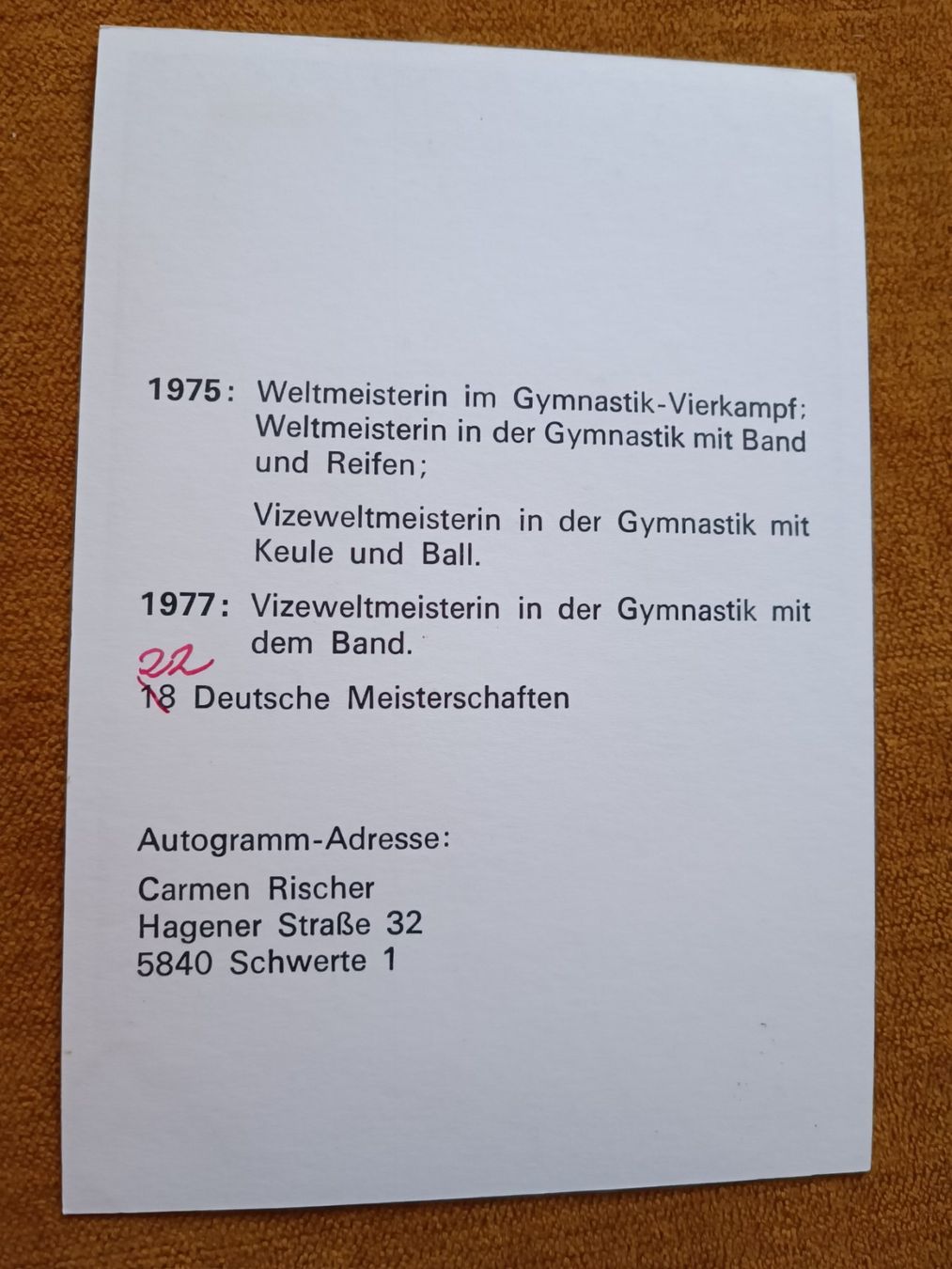 Autographes: Carmen Rischer - Weltmeisterin – D'occasion à Menziken par Autogramme 1