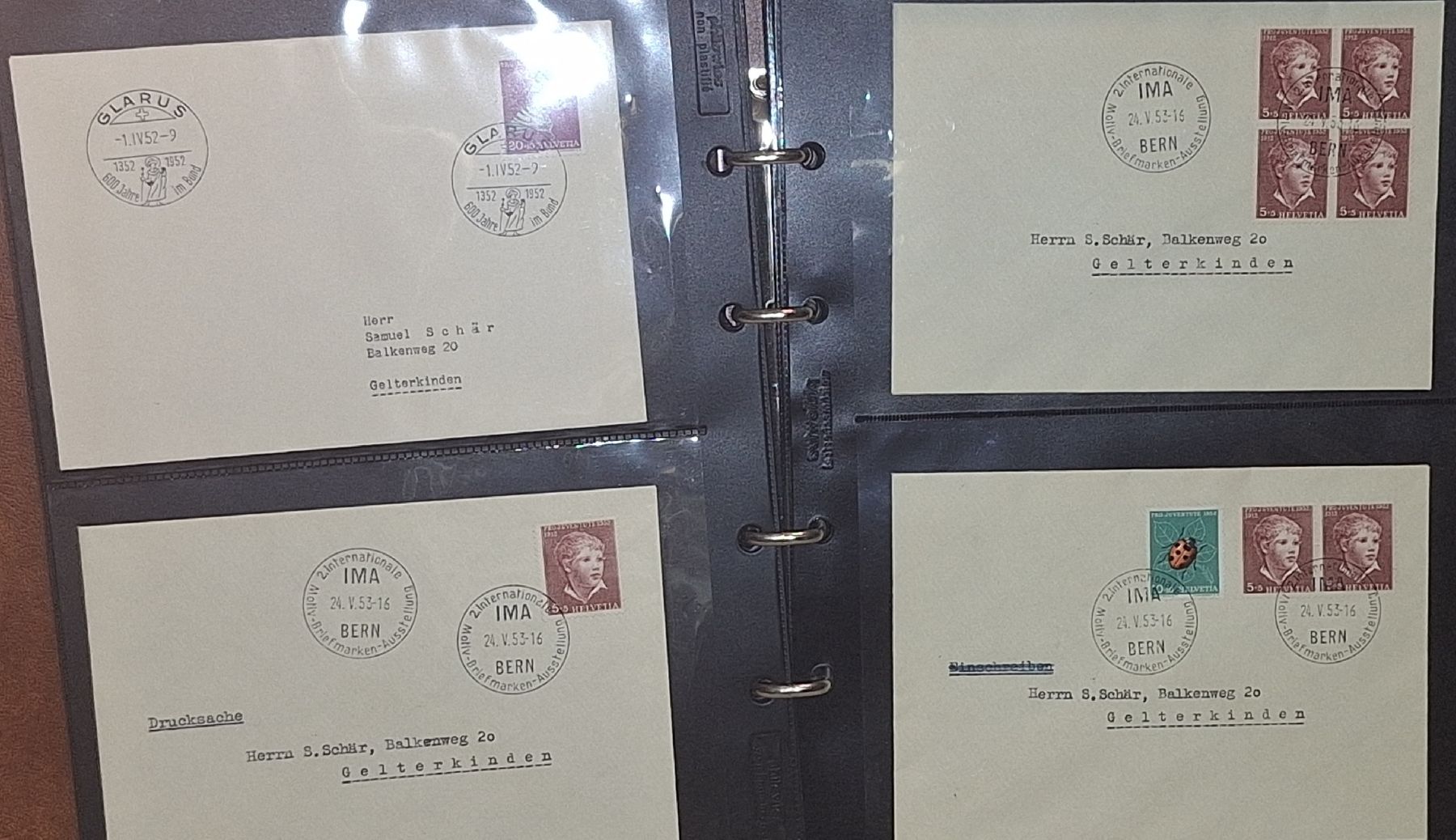 Alle Briefmarken: 44 Briefe ET / Sonderstempel mit Album – Gebraucht aus Balgach von SIMEON27 5