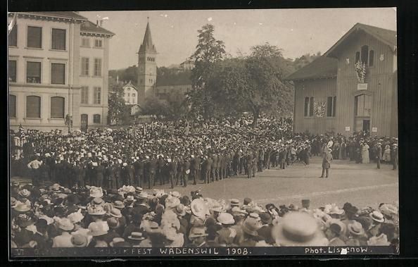Cartoline postali: Wädenswil, Musikfest 1908, Grosses Orch – Usato da Berlin venduto da bartko-reher