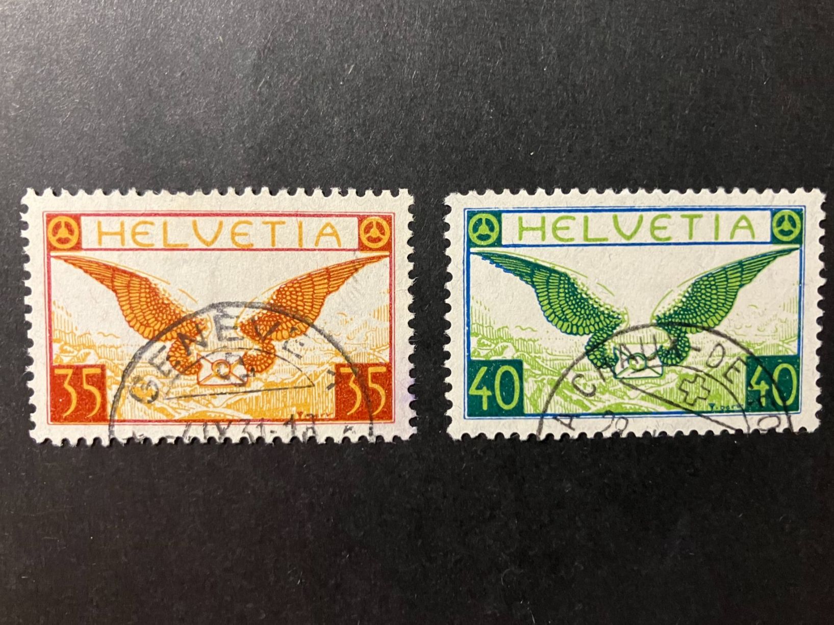Tutti i francobolli: Flugpost, Kat. 14+15, KP 200.-- – Usato da Würenlos venduto da Eulenpostuhu