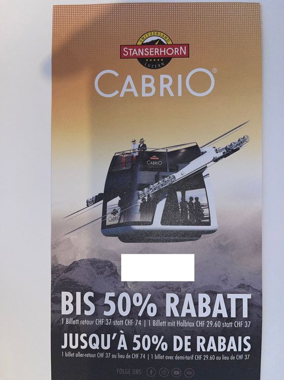 [50% Rabatt Bon] Ticket 74Fr Stanserhorn Gutschein Luzern (Neu und ...