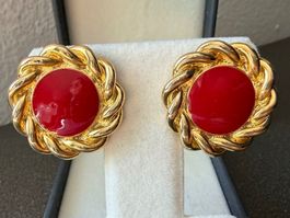 ✨„David Grau“ Vintage Ohrringe in Goldfarbe und Rot, Clips