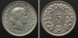 Schweiz 5 Rappen 1945 Ku-Ni SELTEN! ERHALTUNG! vz+
