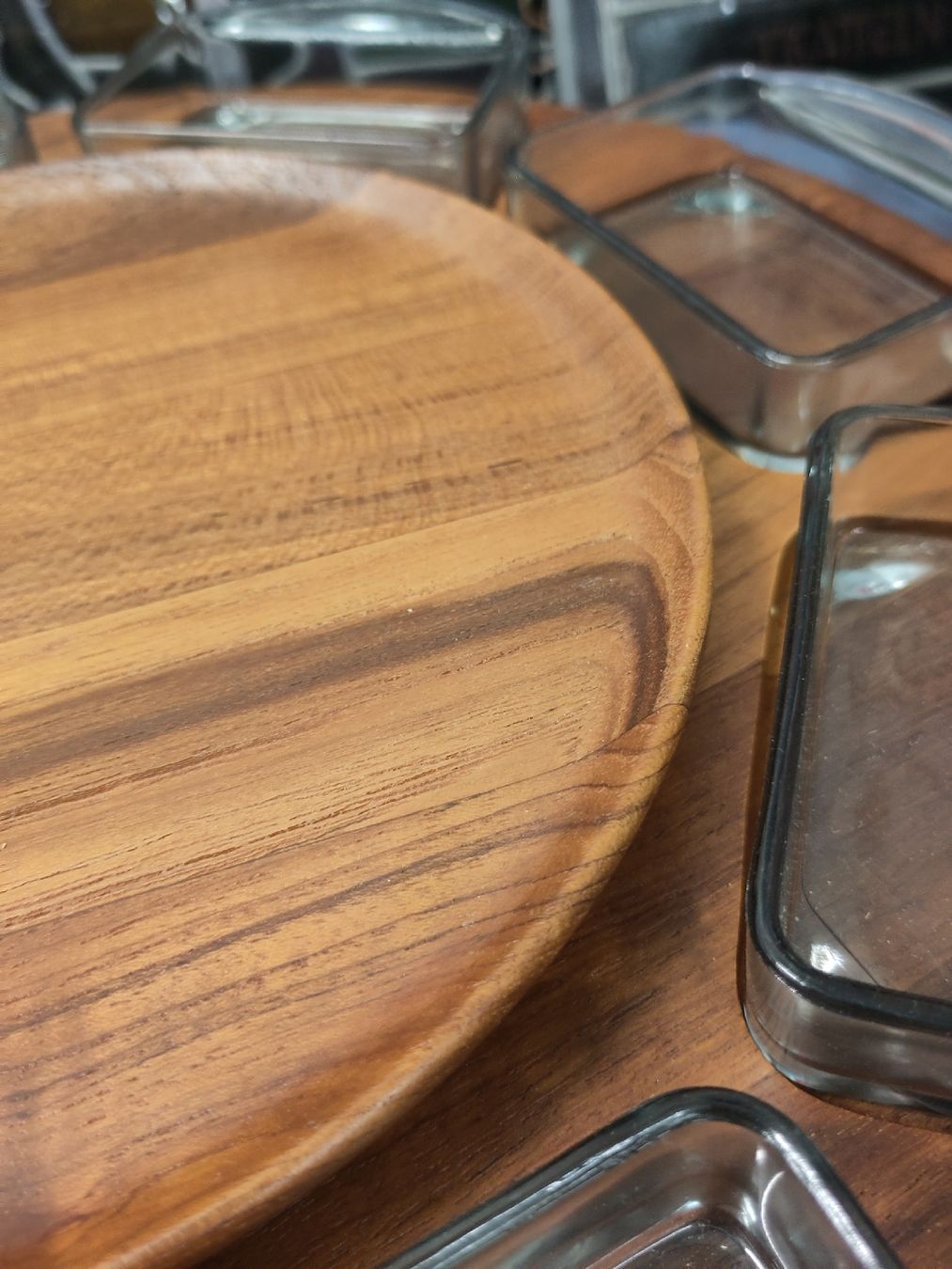 Piatti di portata: Dänisches Teakholz Drehtablett mit Glasschalen – Usato da Pratteln venduto da Cartonsducoeur_bl 3