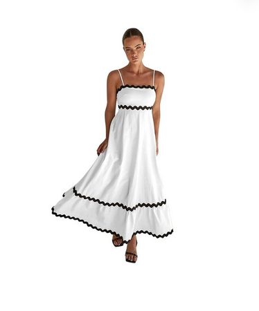 Robe été longue décontractée femme à bretelles Blanc Noir L