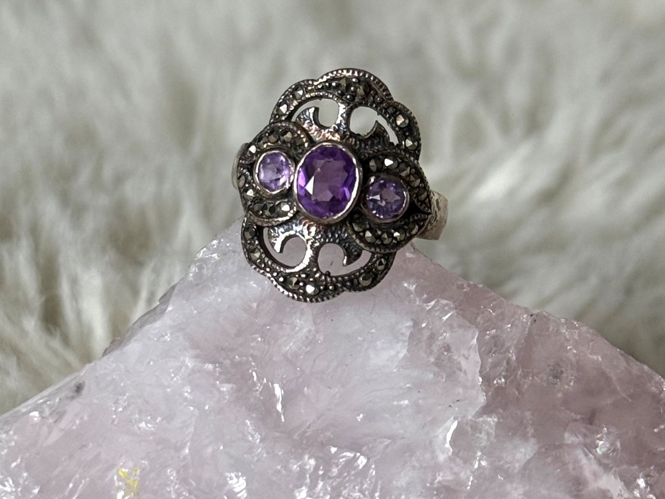 Anelli: Vintage Silberring 925 mit lila Steinen – Usato da Istighofen venduto da Ringparadies