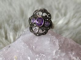 Vintage Silberring 925 mit lila Steinen