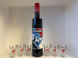 1 Flasche Amarno Kräuterlikör 21Vol.% 70cl. mit 6 Shotglas