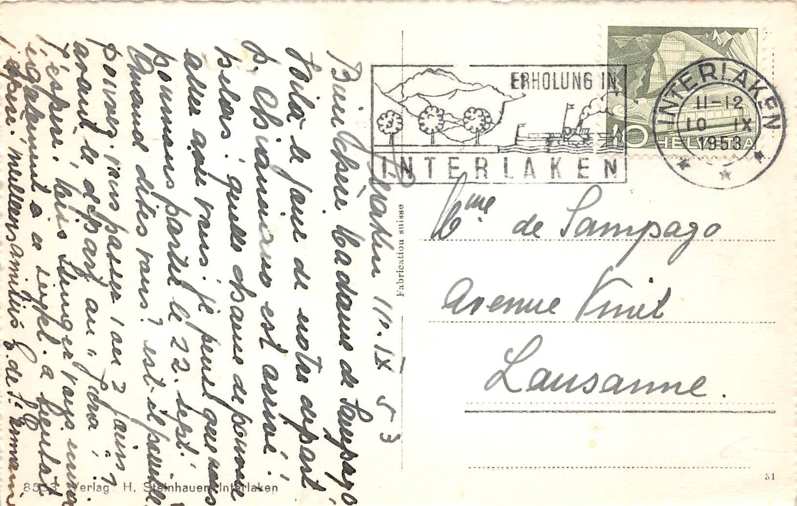 Cartoline postali: Interlaken, Hotel Jura – Usato da Ottikon b.Kemptth. venduto da Neptun1974 1