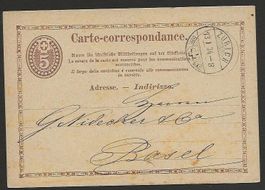 1874  5 Rp. Korrespondenzkarte von Zürich nach Basel