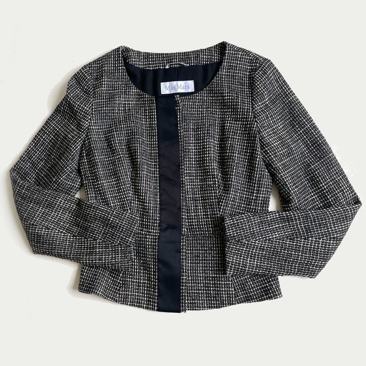 Jacke kurz Tailleurjäckli Max Mara Tweed schwarz-weiss