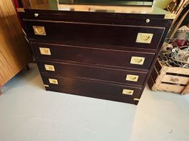 Campaign Chest of Drawers, Brass Fittings, Solid Wood, Great
