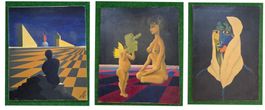 3 tableaux huile abstrait
