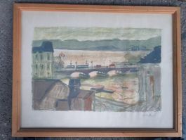 Bild von Hans Falk - Bellvuebrücke Zürich mit See - Signiert