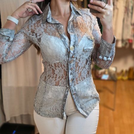 Graue Spitzenbluse Bottega M – elegant