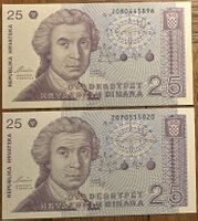 CROATIE 25 DIN 1991 (UNC) P-19 et P-19b (VARIANTE / RARE)
