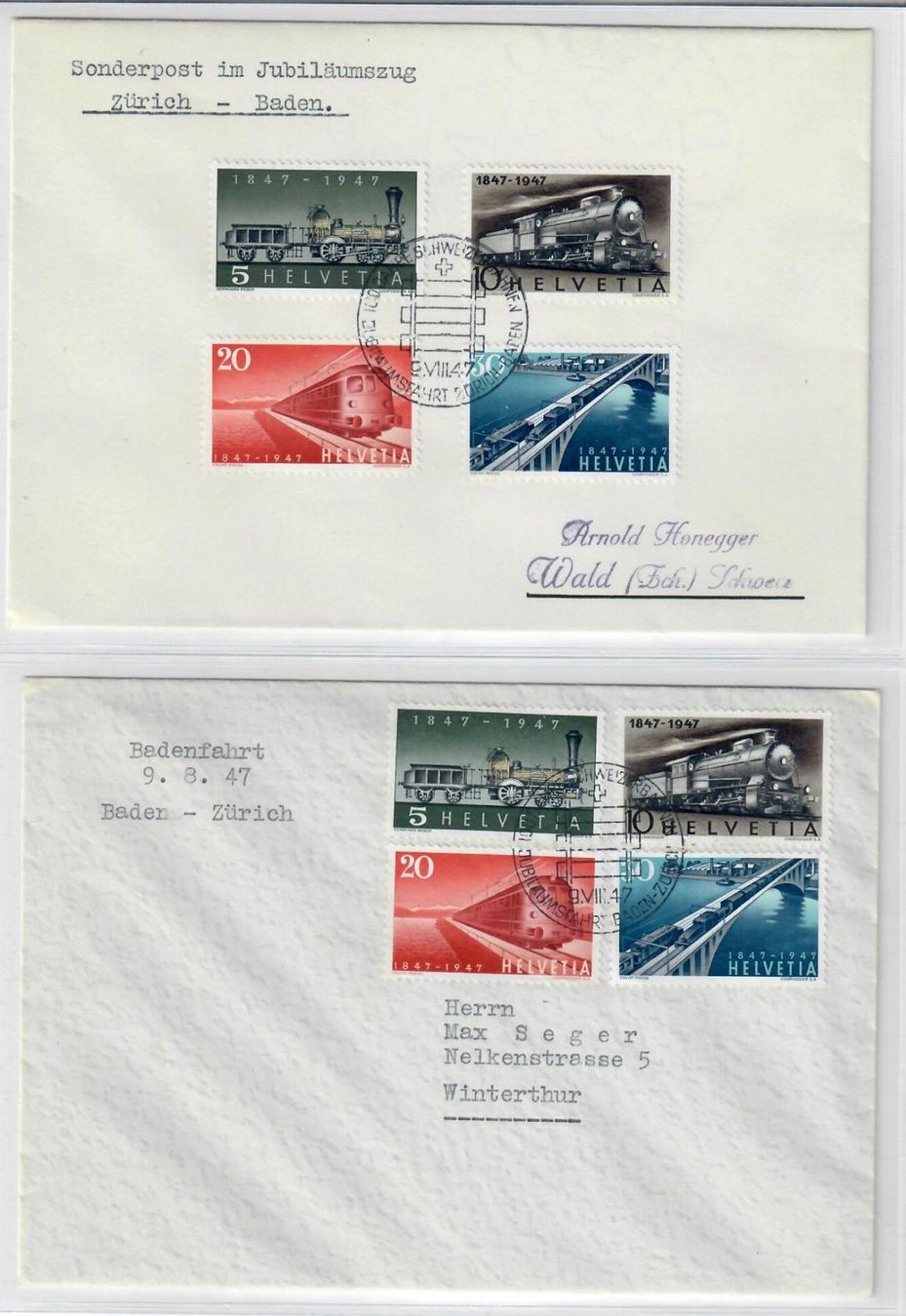 Tutti i francobolli: 1947 100 Jahre Eisenbahnen 2 FDC – Usato da Utzigen venduto da a8b9c0