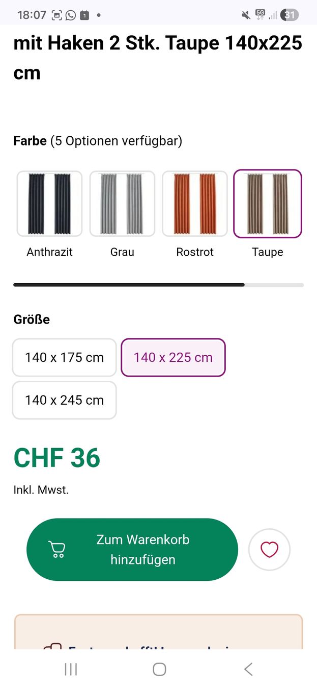 Tende: vorhäng 140cm x225cm beige – Nuovo e nell'imballaggio originale da Urtenen-Schönbühl venduto da ger_lv75 3