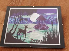 Glanzbild: See mit Reh, Wandbild