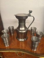 Service vintage en étain Channe et 6 gobelets