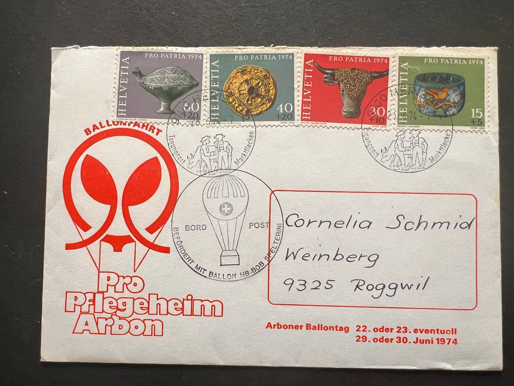 Alle Briefmarken: Ballonbrief 1974 Arbon   (P1000) – Gebraucht aus Hinwil von Sidi4