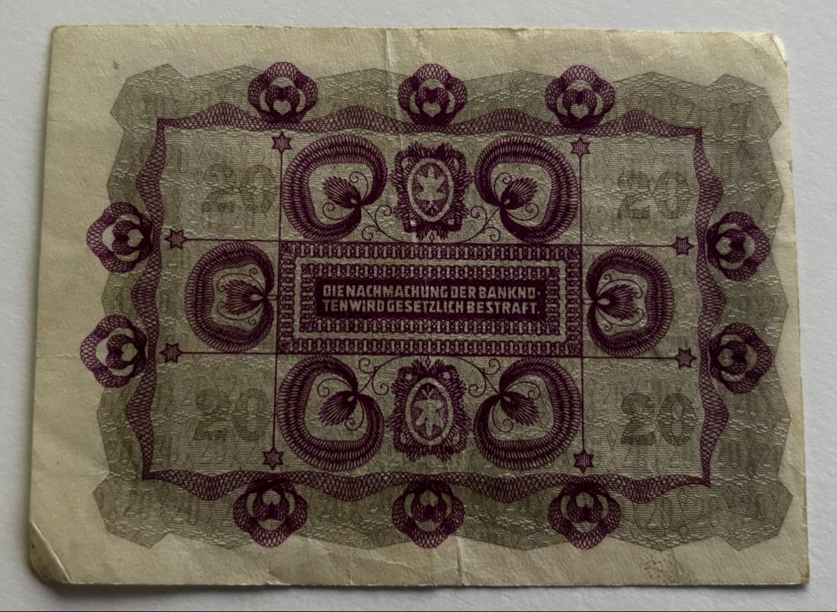 Banconote: Österreich 20 Kronen 1922 – Usato da Algetshausen venduto da Carrhard 1
