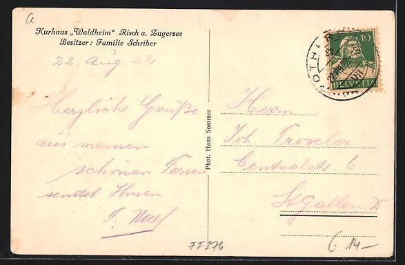 Cartoline postali: AK Risch a. Zugersee, Kurhaus Waldheim – Usato da Berlin venduto da bartko-reher 1