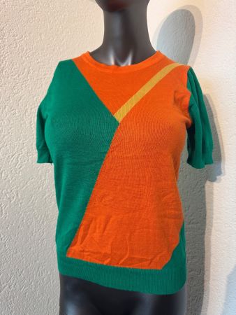 Colorblock T-Shirt in Grün und Orange Casual Oberteil Gr S