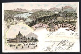 Litho Luzern, Neuer Bahnhof, Alpenpanora