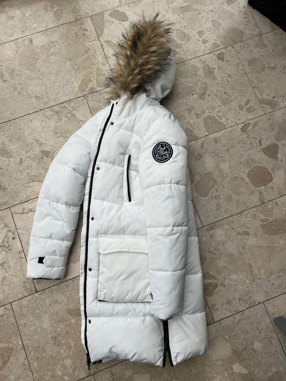 Weissr Mädchen Wintermantel mit Fell Kapuze 4